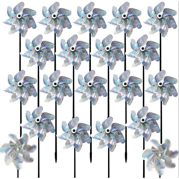 Arlmont & Co. 15 PCS Sparkly Silver Pinwheel, Bird Deterrent Pinwheels